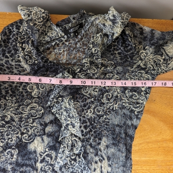 Y2K Whimsigoth Sheer Mesh Paisley Leopard Ruffle Blouse - Picture 7 of 11